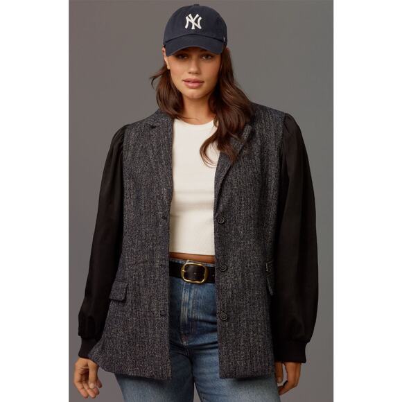 Anthropologie Maeve NWT Mixed Media Tweed Bomber Jacket Size 6 - Picture 1 of 11